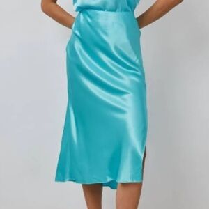 NEW Rails Maya Satin Midi Skirt Womens Large Blue Slit Pull On NWOT
